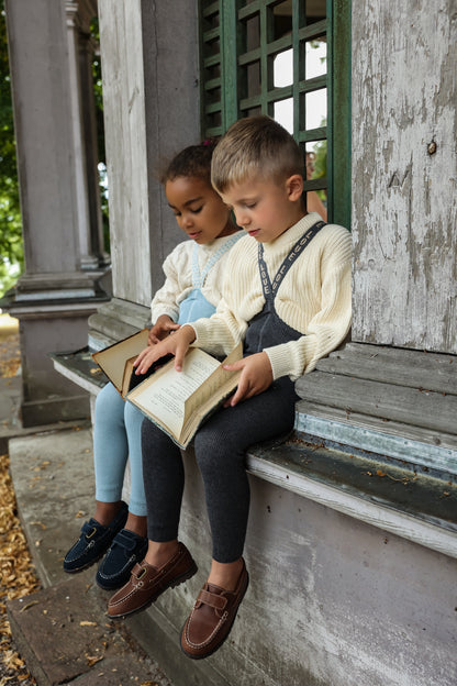 Retro Ribbed Footless Tights With Braces - Dark Grey Patterned [SILLY Silas](The Stories We Knit Collection)