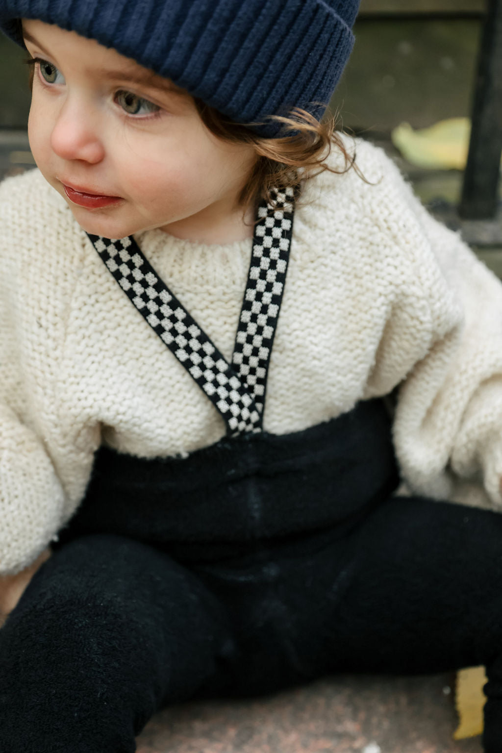 Retro Teddy Footless Tights With Braces - Classic Black Checked [SILLY Silas]