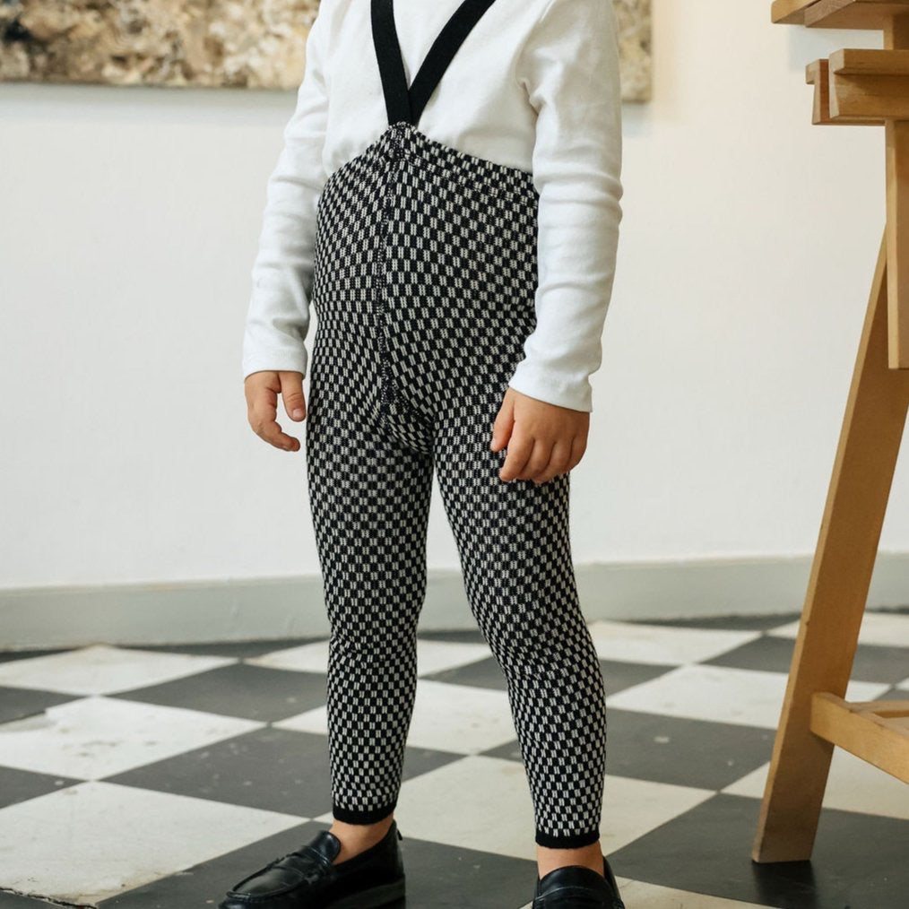 Retro Ribbed Footless Tights - Black × White Checked