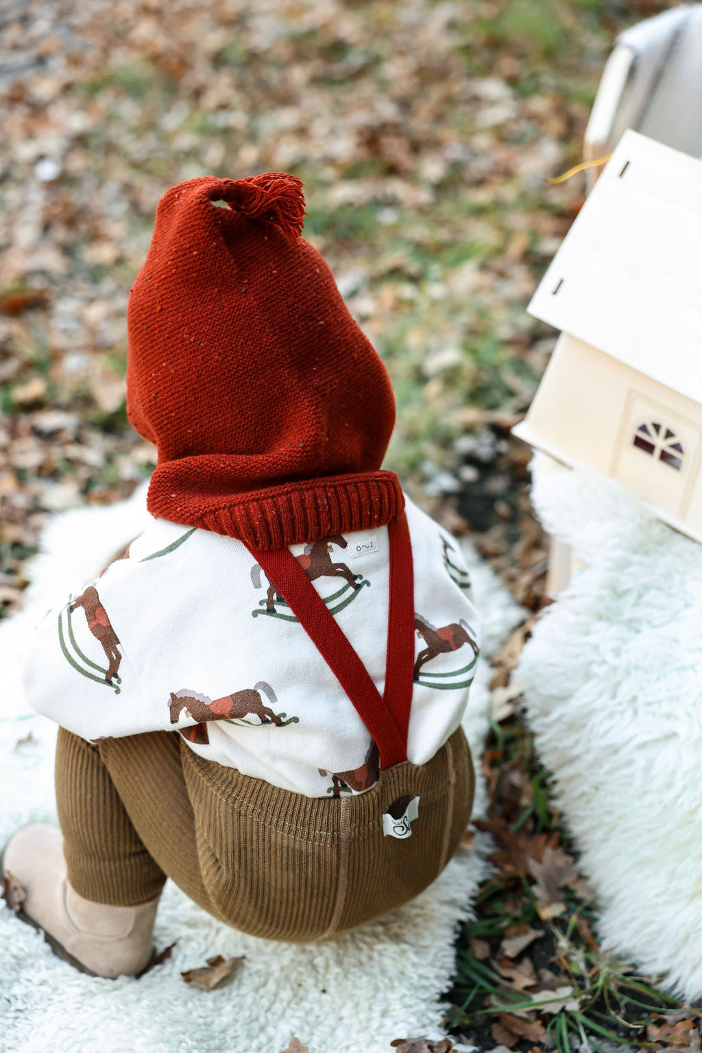 Retro Ribbed Footless Tights - Acorn Brown×Maple Leaf [SILLY Silas × organic zoo]