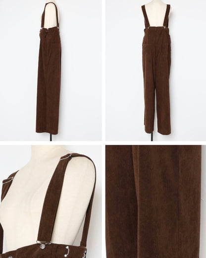 High-waist Corduroy Salopette - Brown