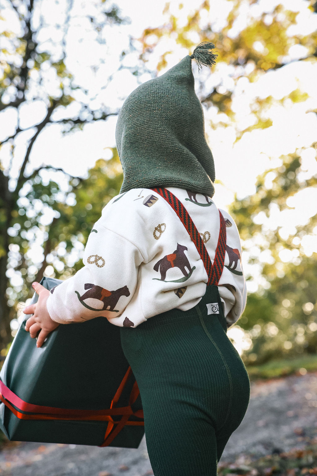 Retro Ribbed Footless Tights With Braces - DF Green Christmas Patterned - organic zoo collaboration [SILLY Silas]