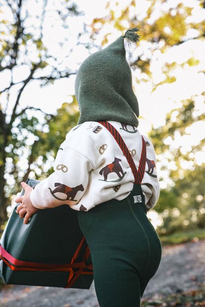 Retro Ribbed Footless Tights With Braces - DF Green Christmas Patterned - organic zoo collaboration [SILLY Silas]