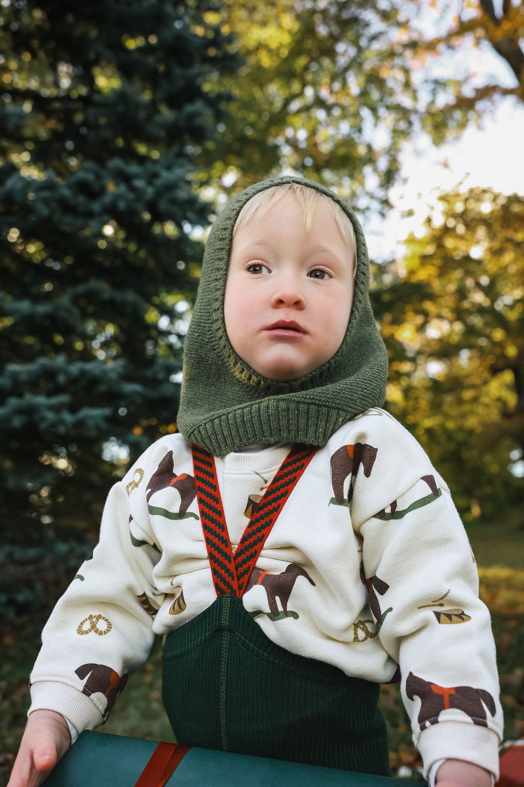 Retro Ribbed Footless Tights With Braces - DF Green Christmas Patterned - organic zoo collaboration [SILLY Silas]