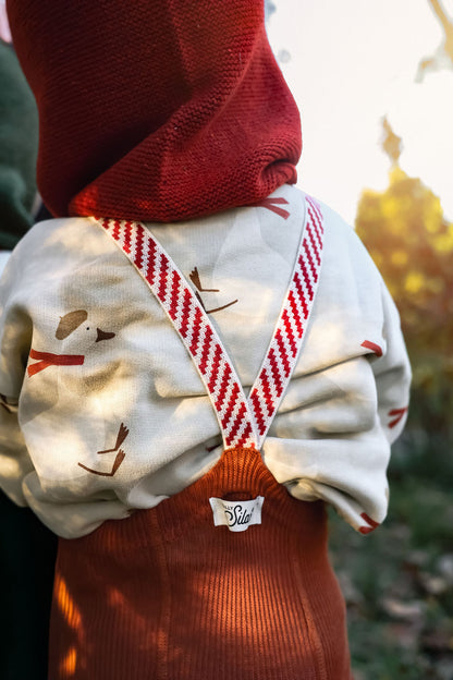 Retro Ribbed Footless Tights With Braces - Cinnamon Christmas Patterned - organic zoo collaboration [SILLY Silas]