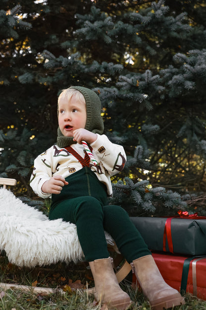 Retro Ribbed Footed tights Tights With Braces - DF Green Christmas Patterned - organic zoo collaboration [SILLY Silas]