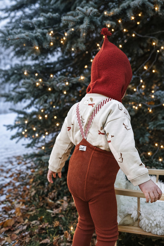 Retro Ribbed Footless Tights With Braces - Cinnamon Christmas Patterned - organic zoo collaboration [SILLY Silas]