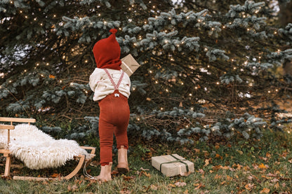 Retro Ribbed Footless Tights With Braces - Cinnamon Christmas Patterned - organic zoo collaboration [SILLY Silas]