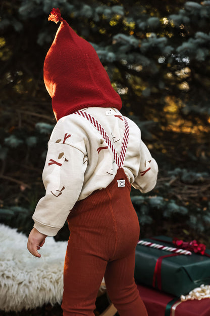 Retro Ribbed Footless Tights With Braces - Cinnamon Christmas Patterned - organic zoo collaboration [SILLY Silas]