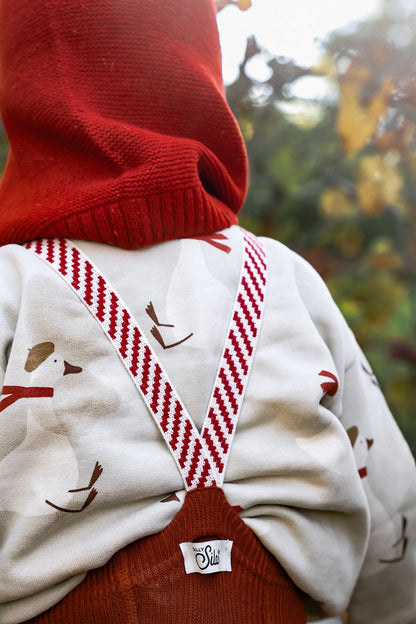 Retro Ribbed Footed Tights With Braces - Cinnamon Christmas Patterned - organic zoo collaboration [SILLY Silas]