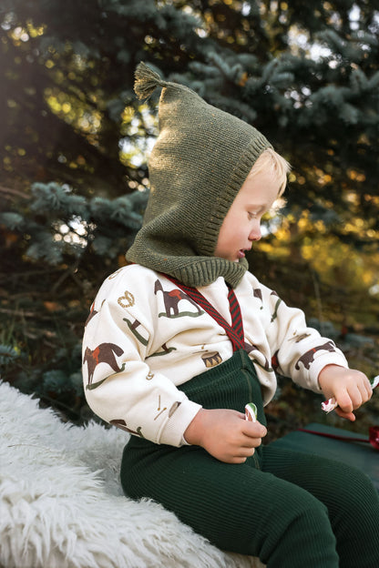Retro Ribbed Footless Tights With Braces - DF Green Christmas Patterned - organic zoo collaboration [SILLY Silas]