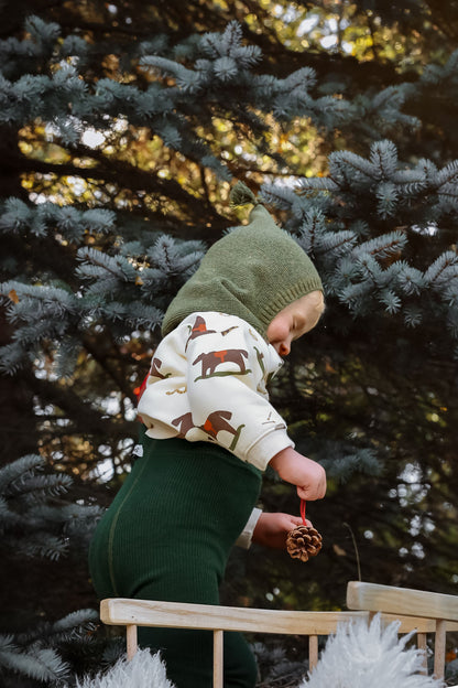 Retro Ribbed Footless Tights With Braces - DF Green Christmas Patterned - organic zoo collaboration [SILLY Silas]