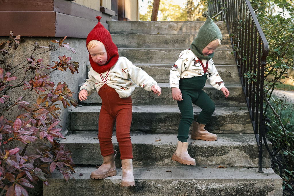 Retro Ribbed Footless Tights With Braces - DF Green Christmas Patterned - organic zoo collaboration [SILLY Silas]