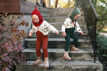 Retro Ribbed Footed Tights With Braces - Cinnamon Christmas Patterned - organic zoo collaboration [SILLY Silas]