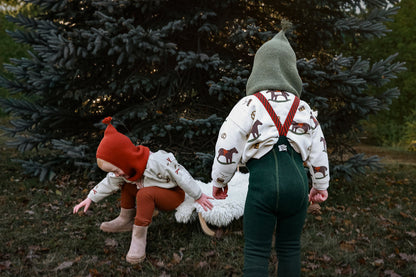 Retro Ribbed Footed Tights With Braces - Cinnamon Christmas Patterned - organic zoo collaboration [SILLY Silas]