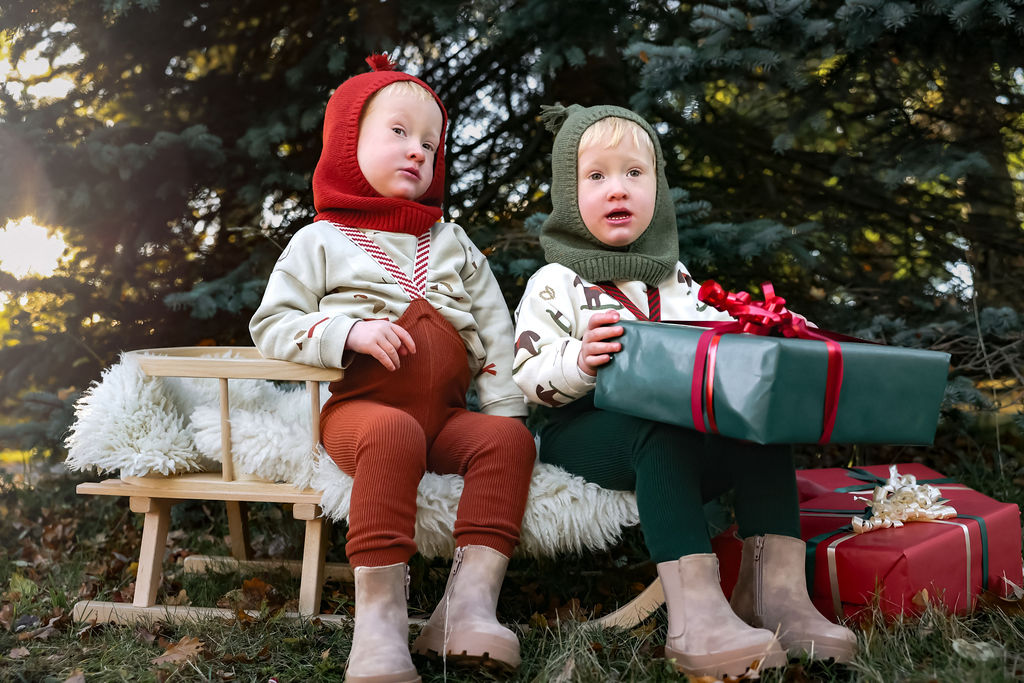 Retro Ribbed Footed Tights With Braces - Cinnamon Christmas Patterned - organic zoo collaboration [SILLY Silas]