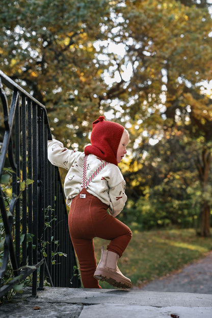 Retro Ribbed Footless Tights With Braces - Cinnamon Christmas Patterned - organic zoo collaboration [SILLY Silas]