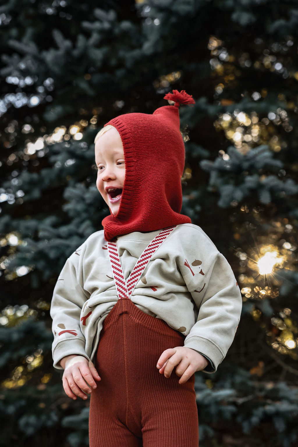Retro Ribbed Footless Tights With Braces - Cinnamon Christmas Patterned - organic zoo collaboration [SILLY Silas]