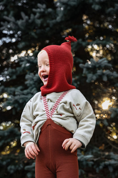 Retro Ribbed Footed Tights With Braces - Cinnamon Christmas Patterned - organic zoo collaboration [SILLY Silas]