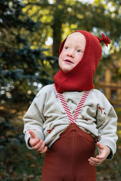 Retro Ribbed Footed Tights With Braces - Cinnamon Christmas Patterned - organic zoo collaboration [SILLY Silas]