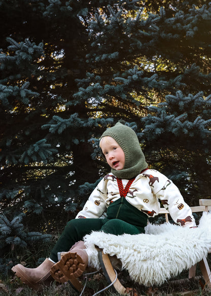 Retro Ribbed Footed tights Tights With Braces - DF Green Christmas Patterned - organic zoo collaboration [SILLY Silas]