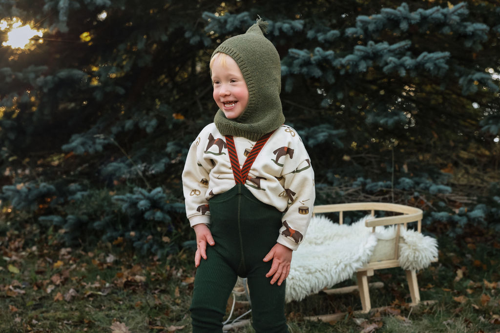 Retro Ribbed Footless Tights With Braces - DF Green Christmas Patterned - organic zoo collaboration [SILLY Silas]
