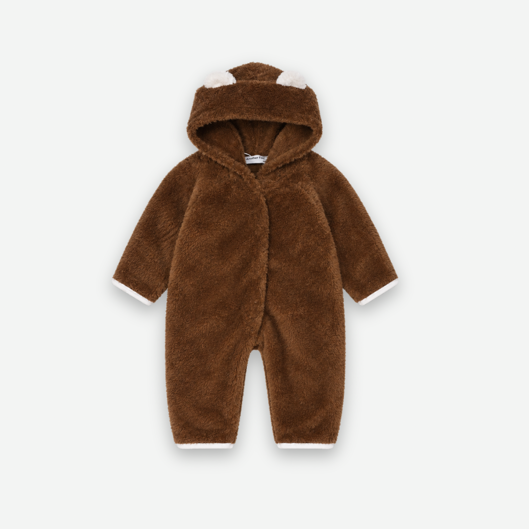 BROWN BABY ZIP ROMPER WITH EARS [Another Fox]