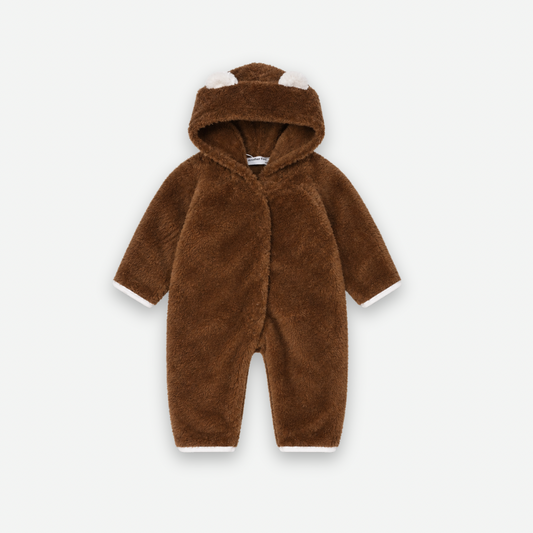 BROWN BABY ZIP ROMPER WITH EARS [Another Fox]
