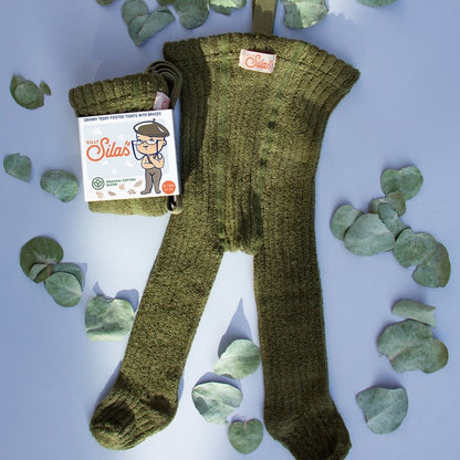 Granny Teddy Footed Tights With Braces - Olive [SILLY Silas]