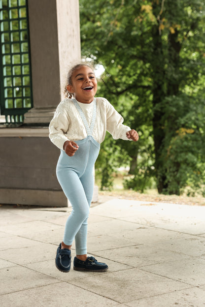 Retro Ribbed Footless Tights With Braces - Misty Blue Patterned [SILLY Silas](The Stories We Knit Collection)