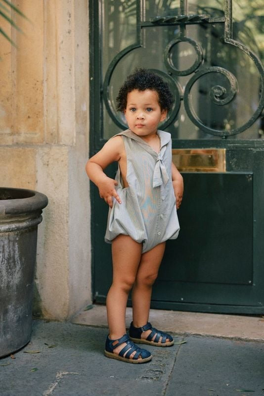 Romper VIGNY - blue fine stripes [Maison Marelle](25SS DROP2)