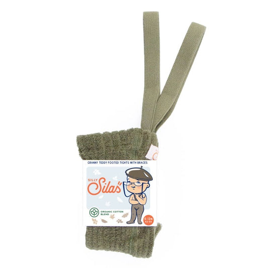 Granny Teddy Footed Tights With Braces - Olive [SILLY Silas]