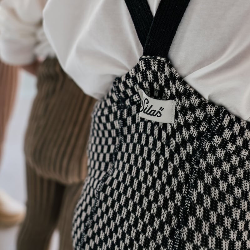 Retro Ribbed Footed Tights - Black × White Checked