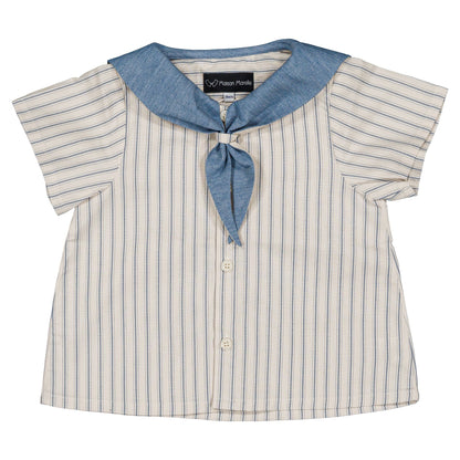 Shirt MONGE- blue large stripes [Maison Marelle](25SS DROP2)
