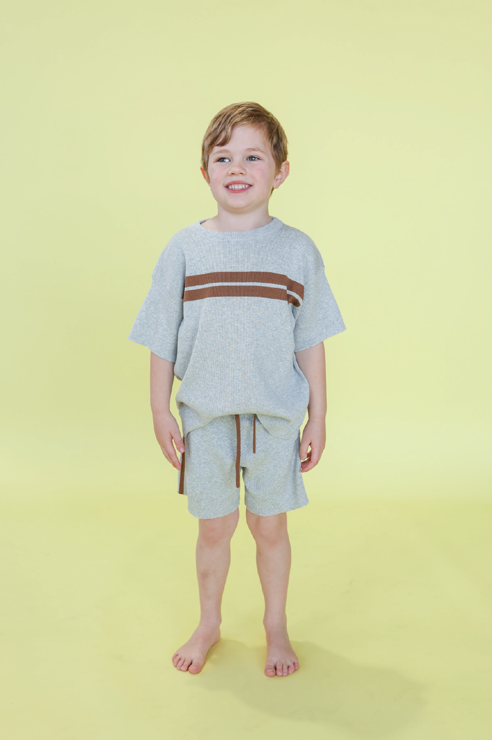 Organic Striped Ribbed Knit Shorts - Grey Marle [GROWN] (25SS)