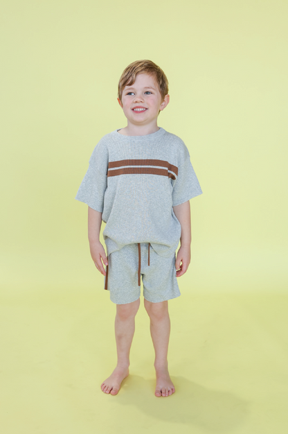 Organic Striped Ribbed Knit Shorts - Grey Marle [GROWN] (25SS)