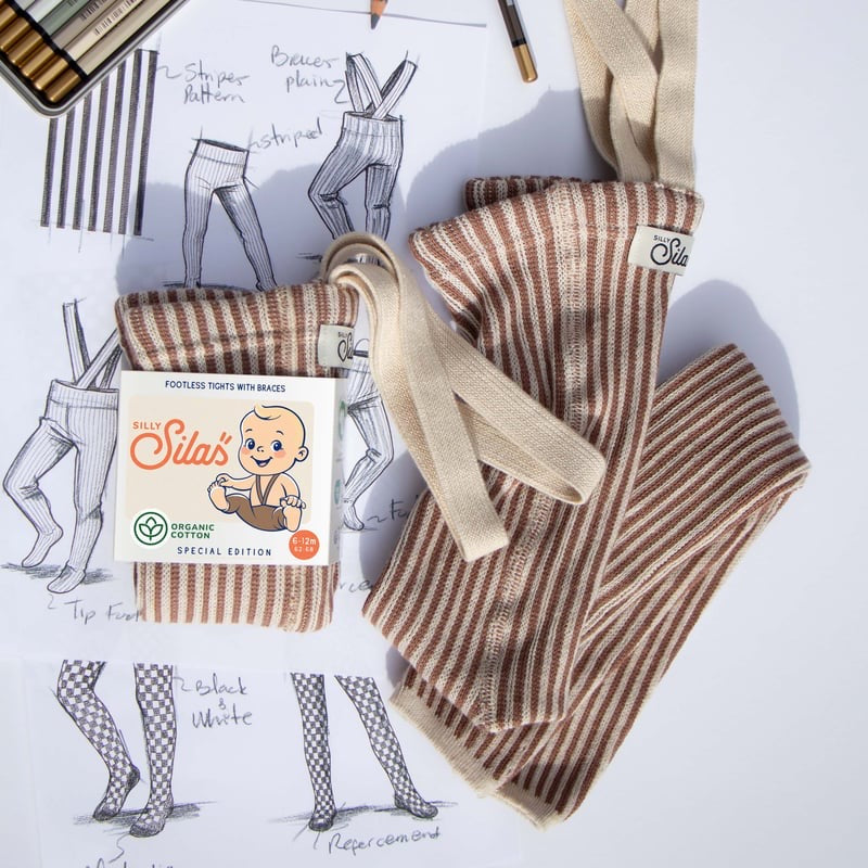 Retro Ribbed Footless Tights - Granola × Cream Striped