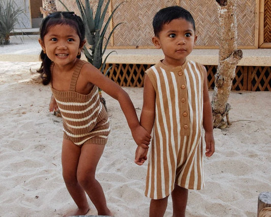 [GROWN] Striped Linen Playsuit / Cedar