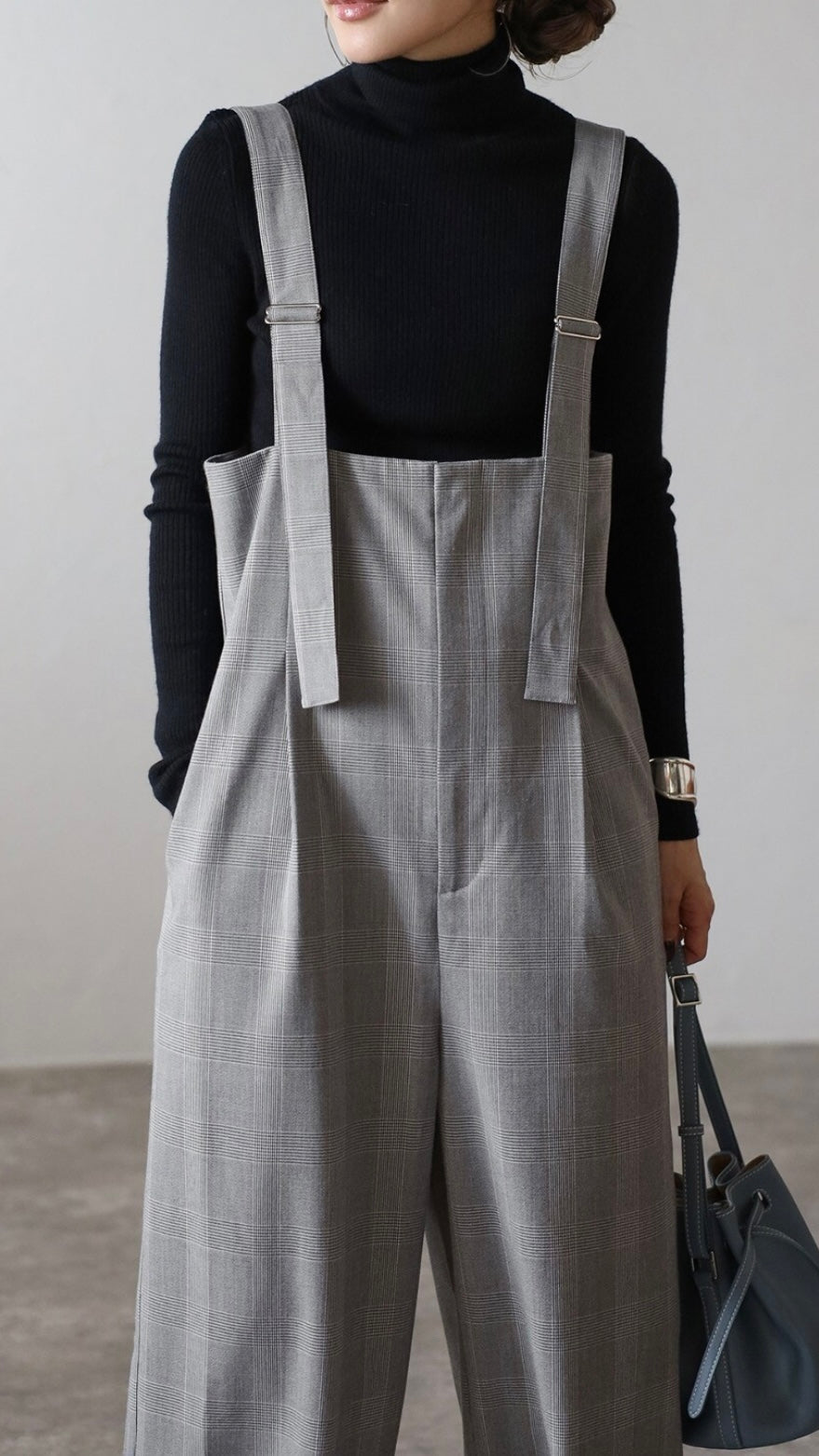 Check High-waist Salopette - Gray