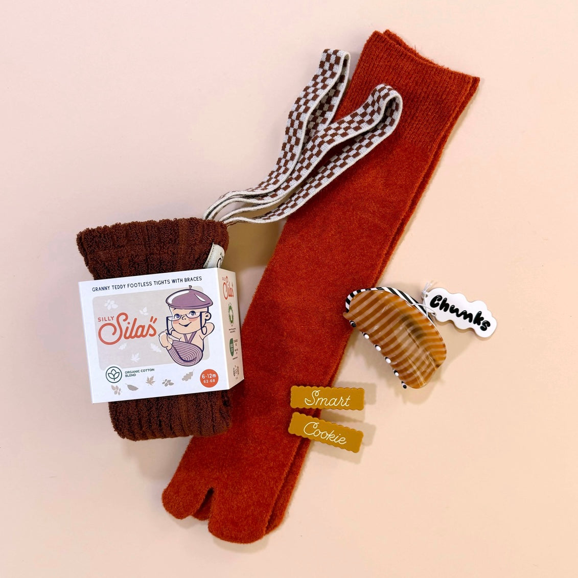 Granny Teddy Footless Tights With Braces - Cinnamon Checked [SILLY Silas]