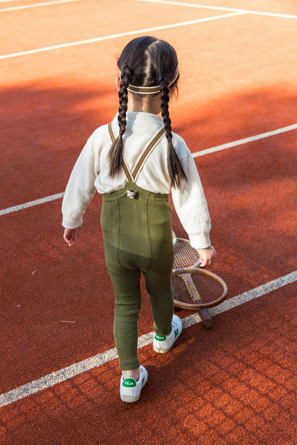 Retro Ribbed Footless Tights  - Olive striped