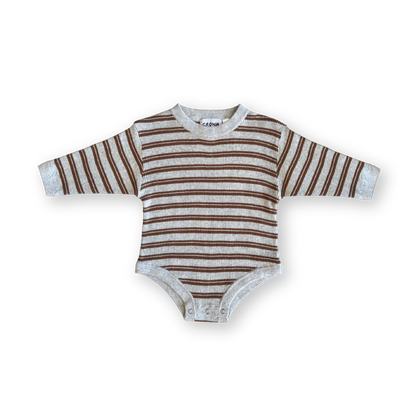 Ribbed Stripe Romper - Grey Marl / Brownie [GROWN] (25SS)
