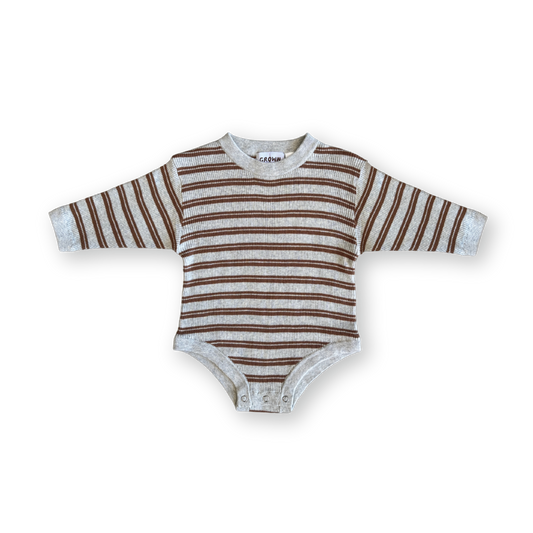 Ribbed Stripe Romper - Grey Marl / Brownie [GROWN] (25SS)
