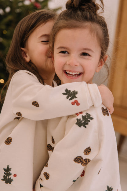 PYJAMA FLEECE 2 PIECES - ECRU / PINE BRANCHES