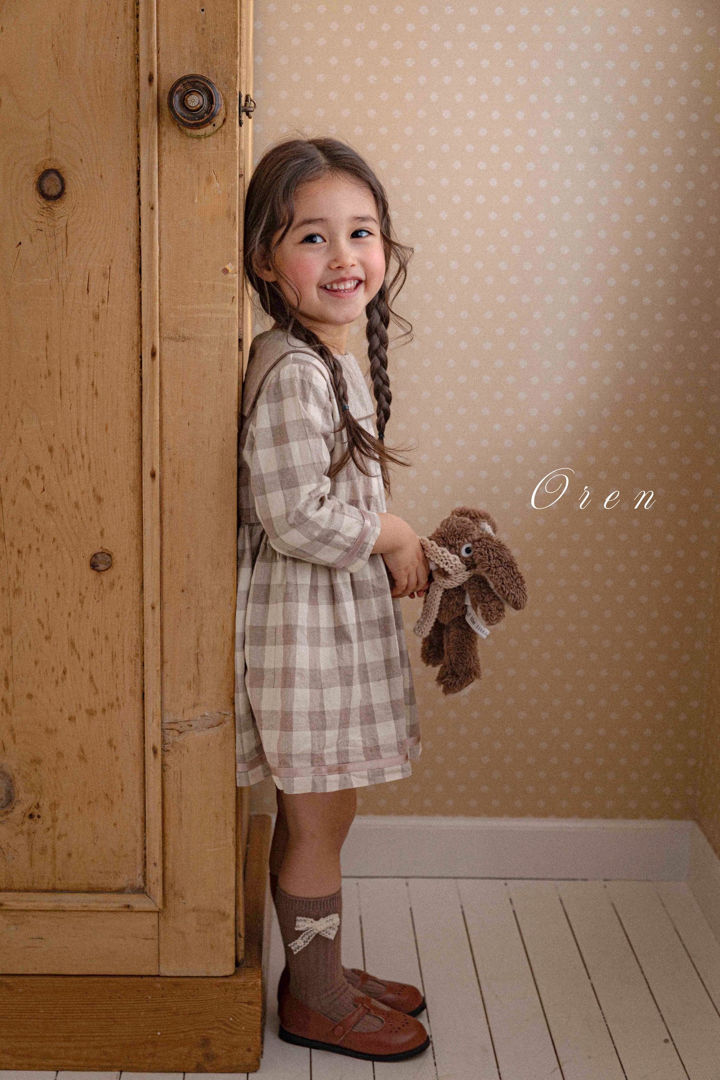 【予約商品】bebe-bonbon check one-piece [Oren] (26SS)【2026年3月中旬以降順次発送】