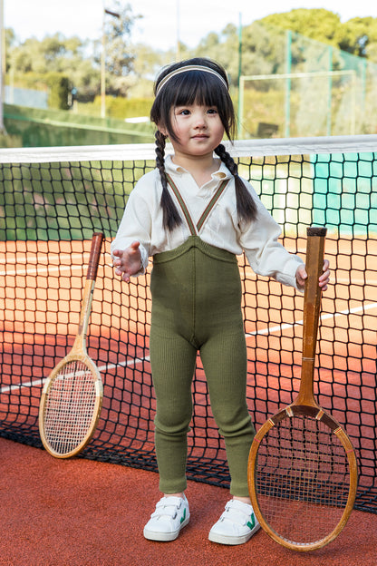 Retro Ribbed Footless Tights  - Olive striped