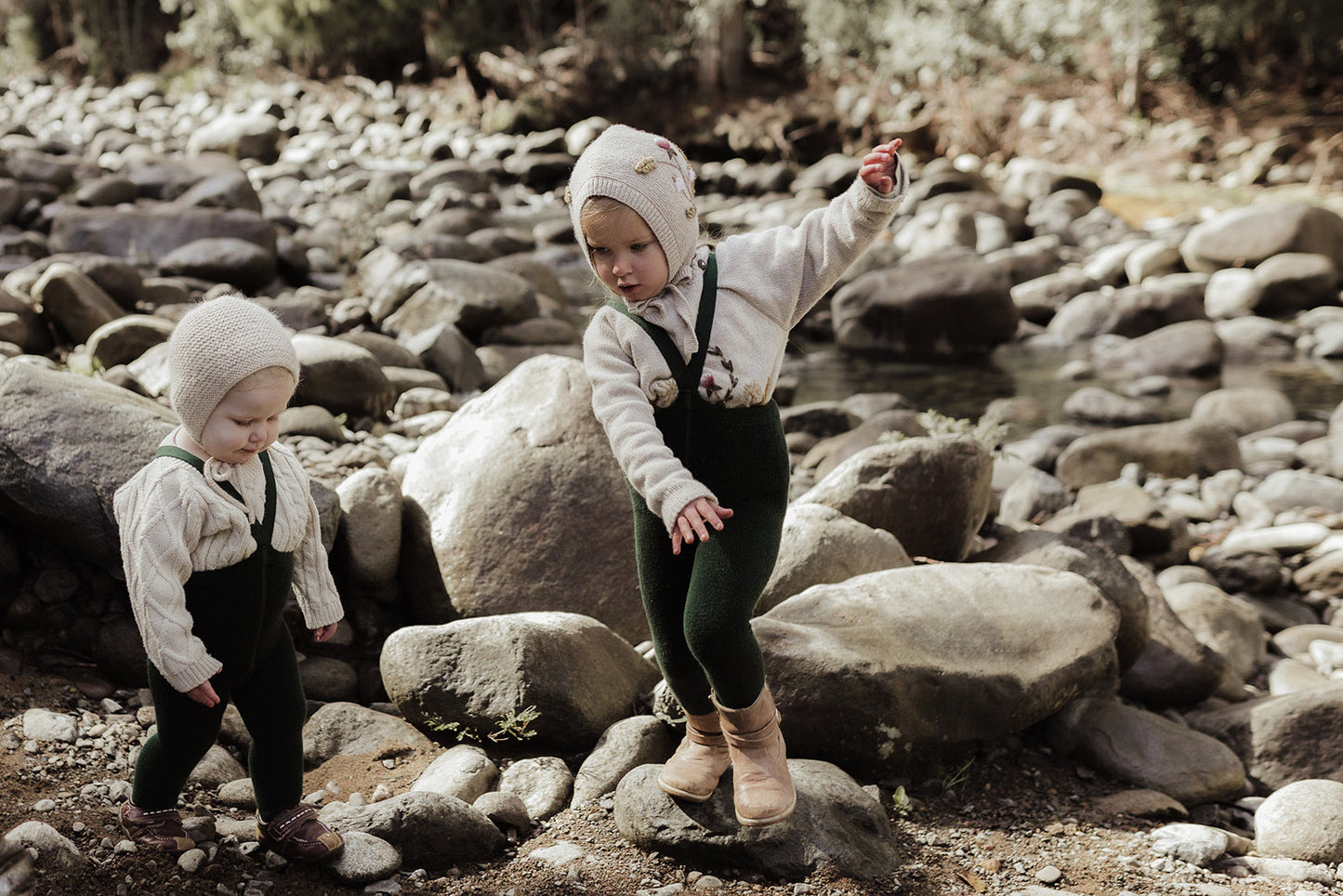 Retro Teddy Footed Tights With Braces - Dark Forest Green [SILLY Silas]