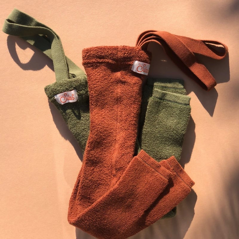 Retro Teddy Footless Tights With Braces - Olive [SILLY Silas]