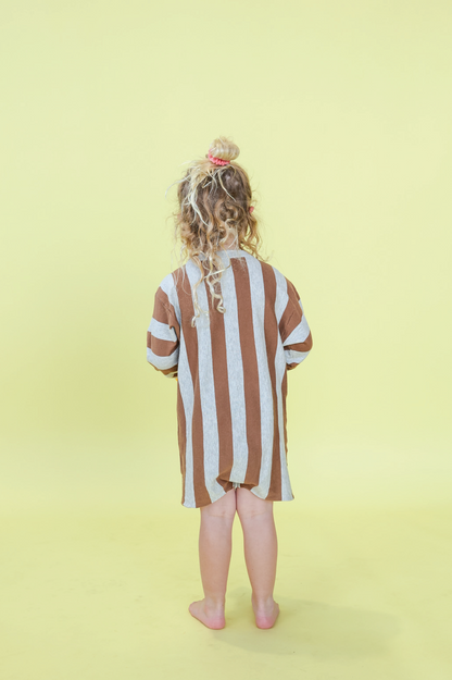 Vertical Stripe Romper - Grey Marle/Brownie [GROWN] (25SS)