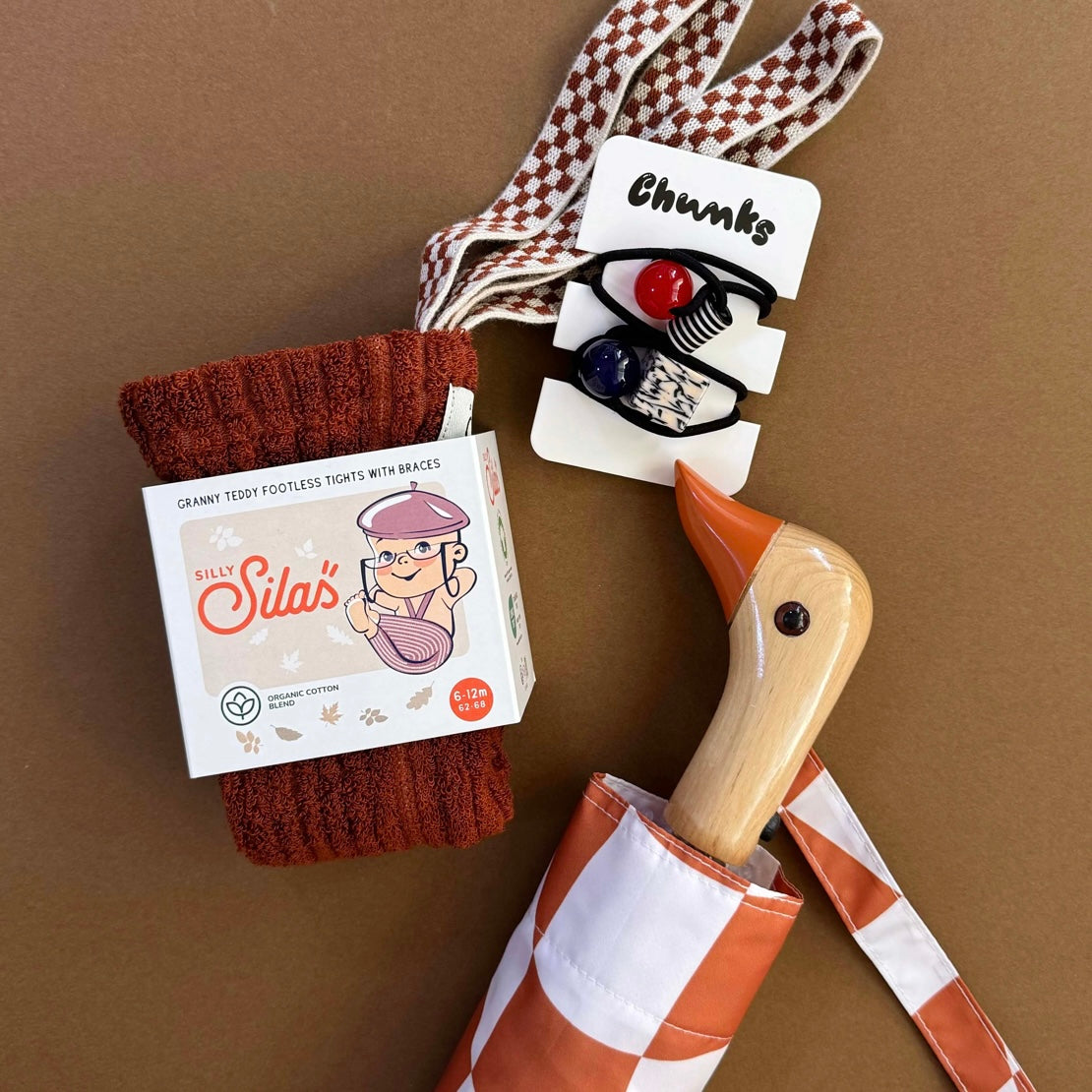 Granny Teddy Footless Tights With Braces - Cinnamon Checked [SILLY Silas]